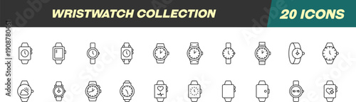 Collection of Line Icons of Wristwatch. Suitable for books, stores, shops. Editable stroke in minimalistic outline style. Symbol for design
