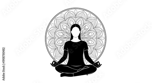 person meditating in lotus position with mandala circular