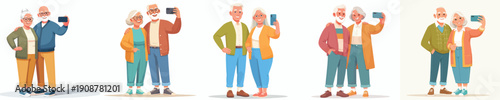 vector of old couple standing selfie together on valentine's day