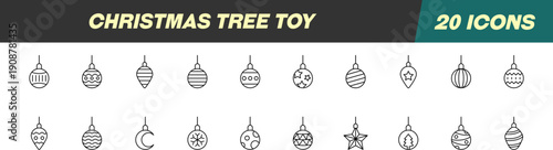 Signs of Christmas Tree Toy for Shops and Stores. Suitable for books, stores, shops. Editable stroke in minimalistic outline style. Symbol for design