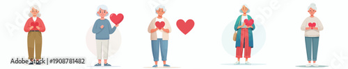 vector grandmother standing holding red heart symbol