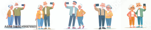 vector of old couple standing selfie together on valentine's day