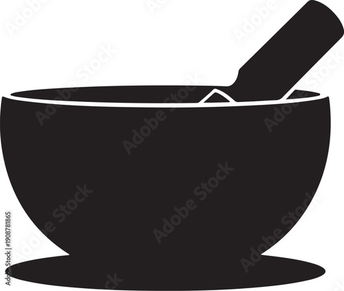 Minimalist mortar and pestle illustration isolated on white background