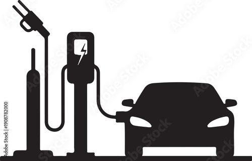 Minimalist electric vehicle charging station illustration isolated on white background