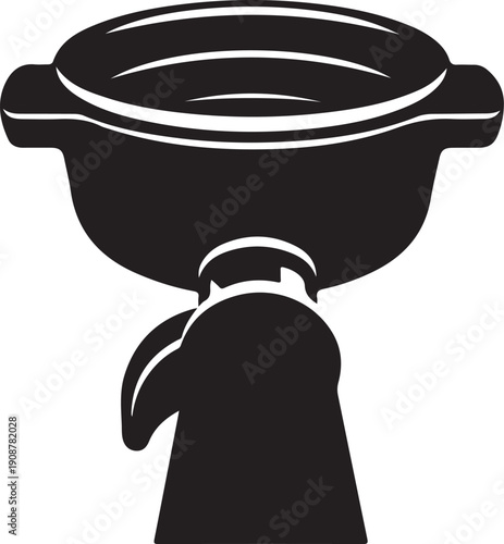 Minimalist black and white toilet bowl with flush handle isolated on white background