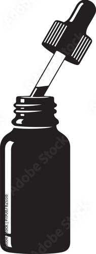 Minimalist black dropper bottle with spray nozzle isolated on white background