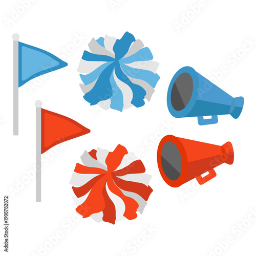 チアリーディング（メガホン・ポンポン・旗）イラストセット