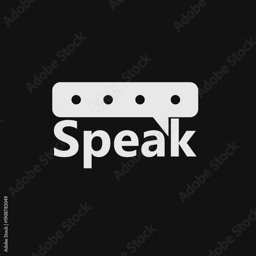 Minimalist "Speak" Word in White Speech Bubble Icon with Dots on Black Background