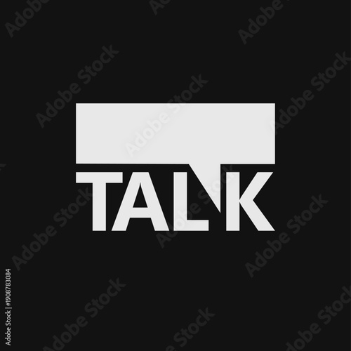 "Talk" text in a white speech bubble icon on a dark background, representing digital communication and conversation