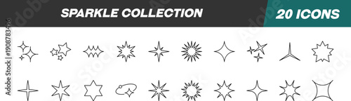 Signs of Sparkles for Shops and Stores. Suitable for books, stores, shops. Editable stroke in minimalistic outline style. Symbol for design