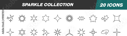 Collection of Line Signs of Sparkles. Suitable for books, stores, shops. Editable stroke in minimalistic outline style. Symbol for design