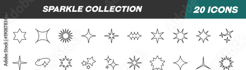 Line Signs of Sparkles for Advertisement. Suitable for books, stores, shops. Editable stroke in minimalistic outline style. Symbol for design