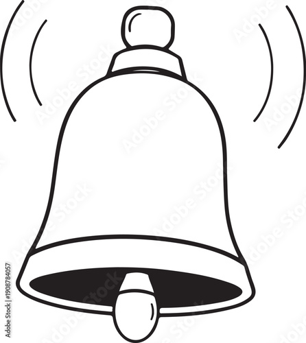 Bell ringing with sound waves (Notification) Hand-drawn Sketch Drawing Vector Illustration, Line Linear Symbol Engraving for Coloring Book, Black and White, Isolated