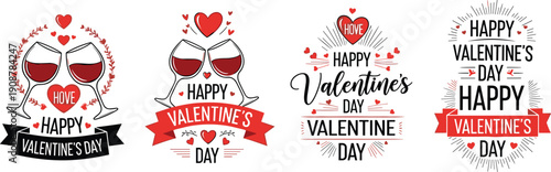 Valentine's Day Celebrations with Hearts and Lips Illustrations in Various Designs