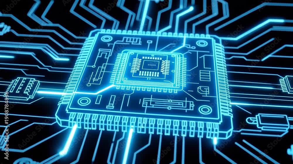 custom made wallpaper toronto digitalFuturistic Glowing Blue CPU Microprocessor on Digital Circuit Board