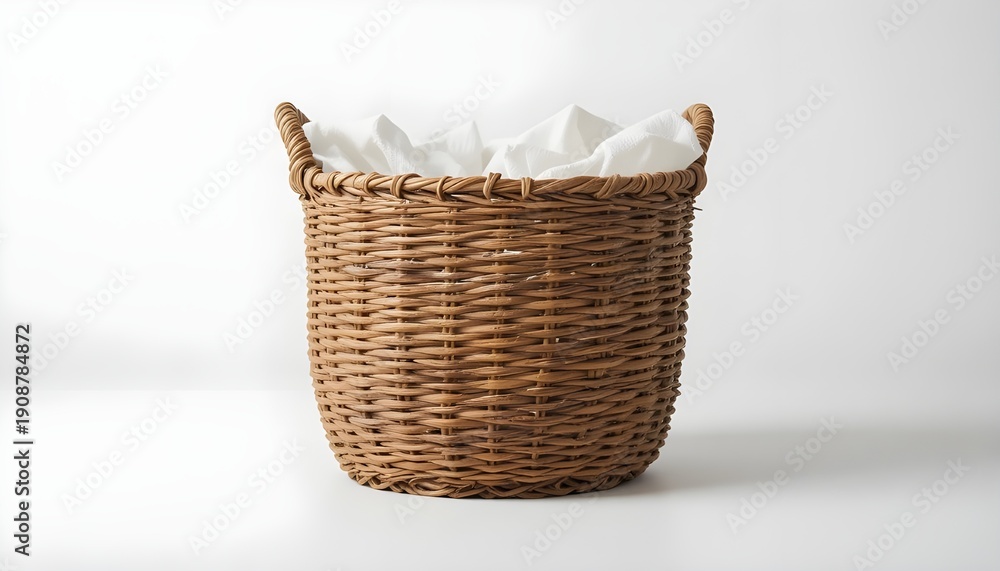 Obraz premium Rustic wicker basket in clean modern composition, white background