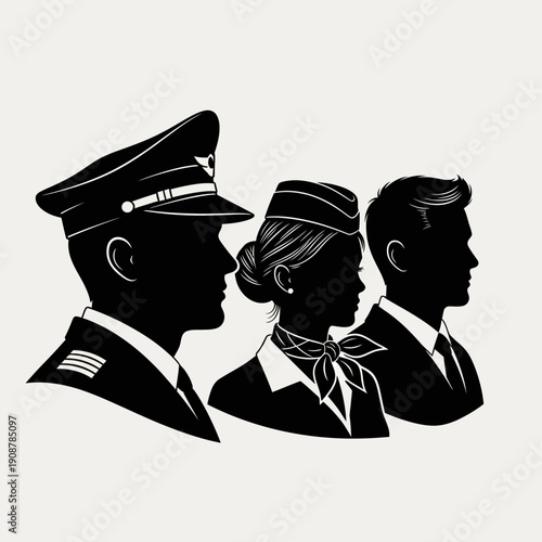 Airline Crew Silhouettes: Pilot, Flight Attendant, Businessman