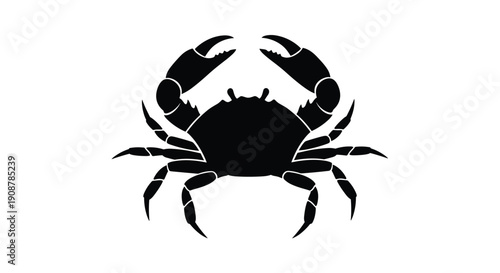 A black silhouette of a crab on a white background