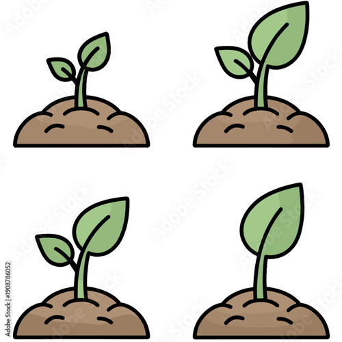 New plant growth out of soil leaf graphic icon vector set on transparent background