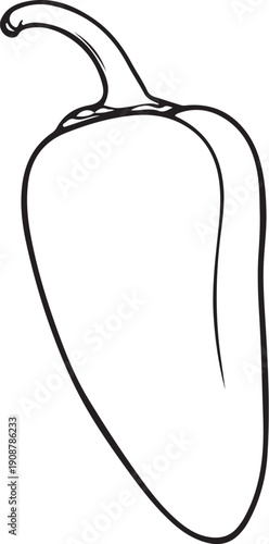  Jalapeno Pepper (Hot and Spicy) Hand-drawn Sketch Drawing Vector Illustration, Line Linear Symbol Engraving for Coloring Book, Black and White, Isolated