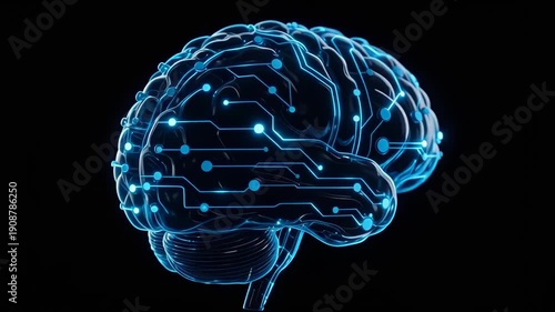 Wallpaper Mural Futuristic Digital Human Brain with Glowing Blue Circuitry and AI Torontodigital.ca