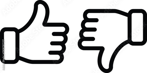 Simple black and white line icons showing a human hand giving a thumb up and a thumb down
