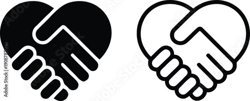 Stylized black and white handshake symbols creating a heart form on a clean white canvas