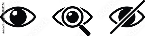 Three black eye icons illustrating visibility, detailed inspection, and hidden or unseen information
