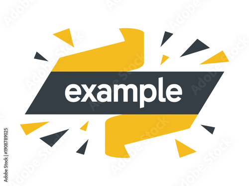 A modern vector graphic design featuring a stylized example label with abstract shapes and bold colors.