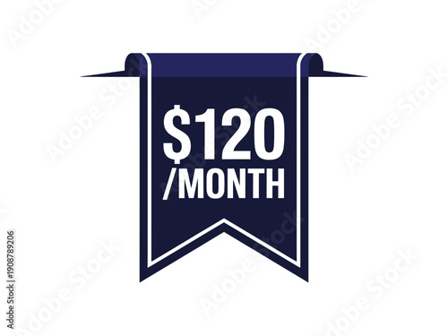 A blue and white vector graphic banner icon displaying a monthly price of $120