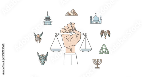 Global Justice and Religious Diversity Concept Illustration with Scales