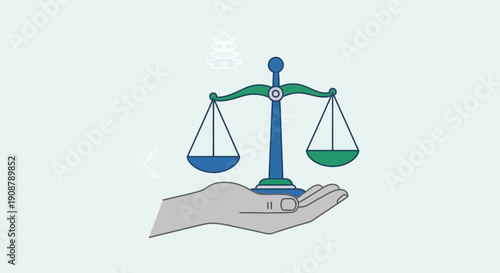 Flat Design Illustration of Scales of Justice Held by a Hand