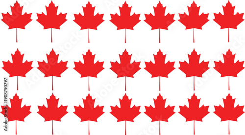 Seamless pattern of red maple leaves, repeating Canadian national symbol background for Canada Day celebration, patriotic wallpaper design isolated on white for branding
