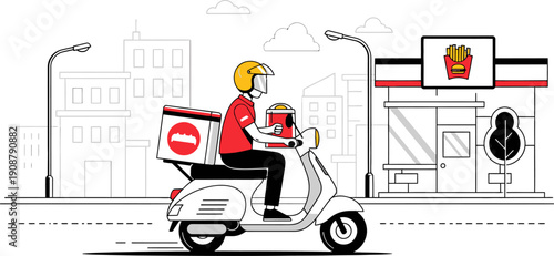 Delivery Person Riding Scooter with Coffee.