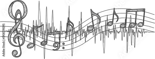 Music Notes and Treble Clef Illustration.