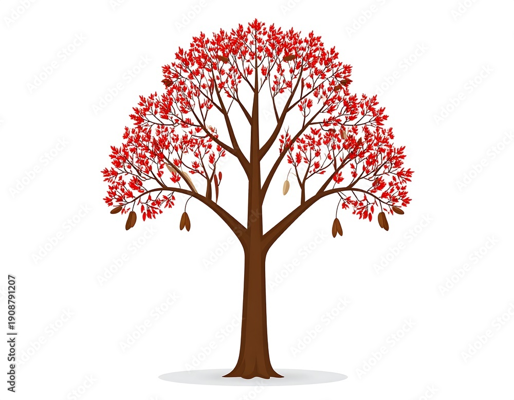 Obraz premium Vibrant red leaf tree illustration isolated on white background for design