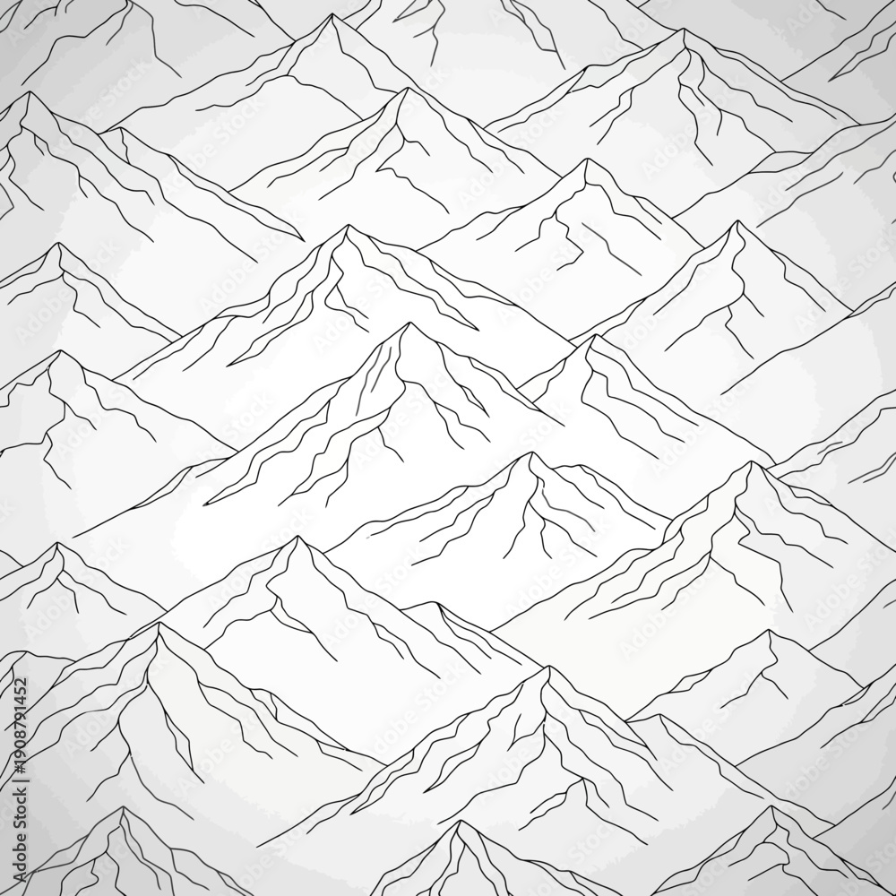 Obraz premium Seamless mountain range pattern, hand-drawn line art vector illustration