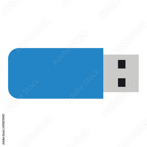Blue USB Flash Drive Flat Design Vector Illustration - Portable Memory Stick Data Storage
