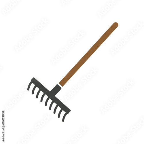 Professional Grey Garden Rake Flat Design Vector Illustration - Landscaping Soil Cultivator