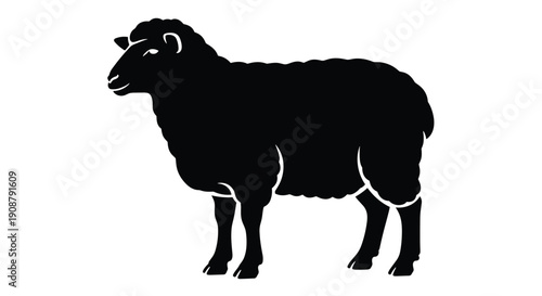 A black silhouette of a sheep standing on a white background