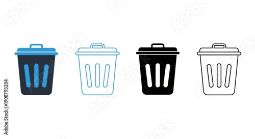 Delete bin icon set. Web and app trash symbols collection