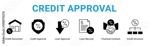 Credit Approval web banner icon concept,  with Credit Document, Credit Approval, Loan Approval, Loan Security, Financial Contract, Credit.