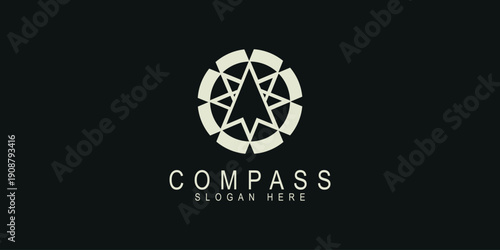 Abstract compass logo design, combination of circle and arrow direction.