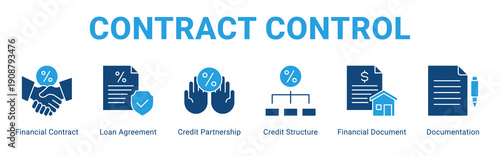 Contract Control web banner icon concept,  with Financial Contract, Loan Agreement, Credit Partnership, Credit Structure, Financial Document, Documen.