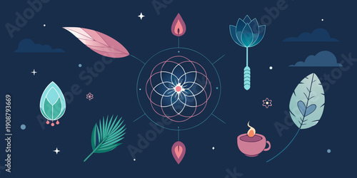 Zen Spiritual Symbols Collection in Sumi-e Ink Wash and Ethereal Mist