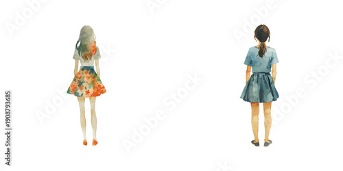 woman wearing skirt watercolor vector illustration