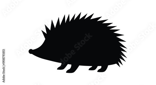 A black silhouette of a hedgehog on a white background