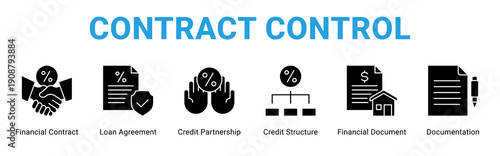 Contract Control web banner icon concept,  with Financial Contract, Loan Agreement, Credit Partnership, Credit Structure, Financial Document, Documen.