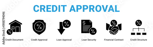 Credit Approval web banner icon concept,  with Credit Document, Credit Approval, Loan Approval, Loan Security, Financial Contract, Credit.
