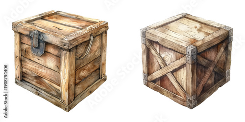 wooden box watercolor vector illustration
